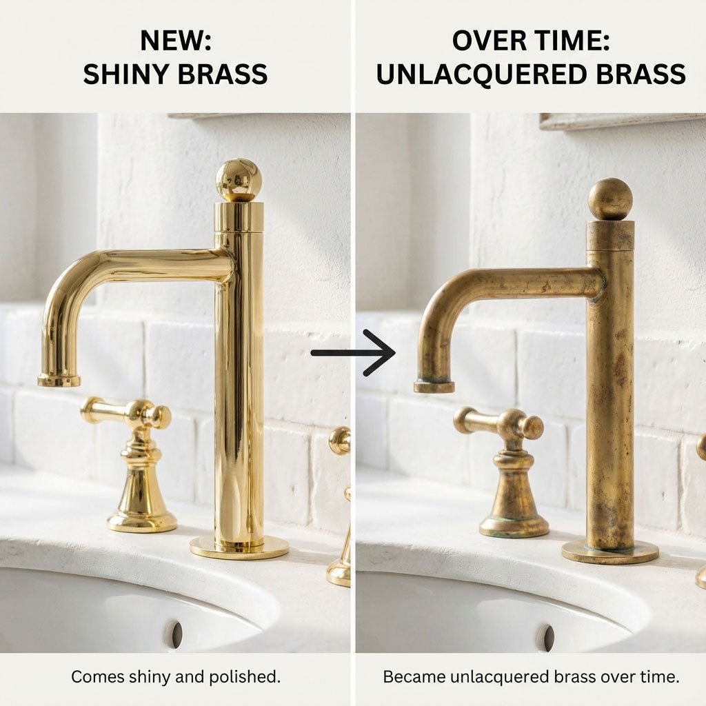 Unlacquered Brass Widespread Faucet – Tall Spout Bathroom Lever Tap - Brasska