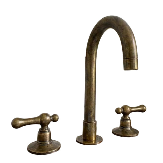 Unlacquered Brass Widespread Vanity Faucet with Lever Handles - Brasska