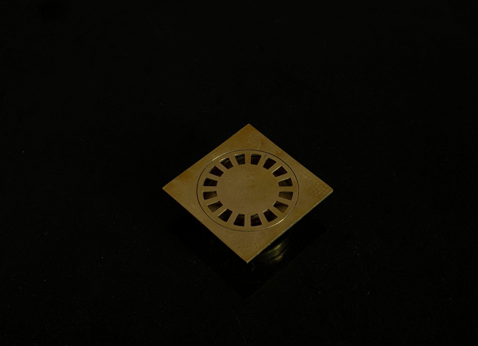 Unlacquered Hammered Brass Square Shower Drain with Removable Cover - Brasska