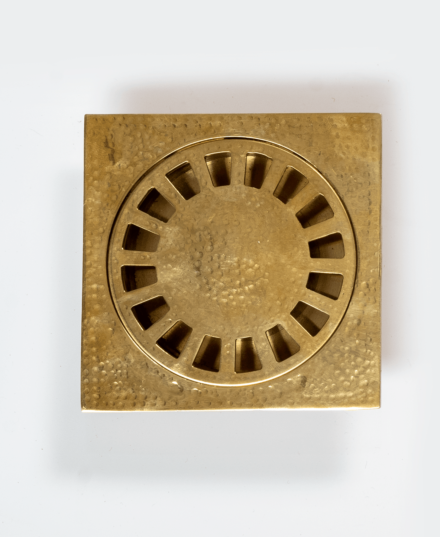 Unlacquered Hammered Brass Square Shower Drain with Removable Cover - Brasska
