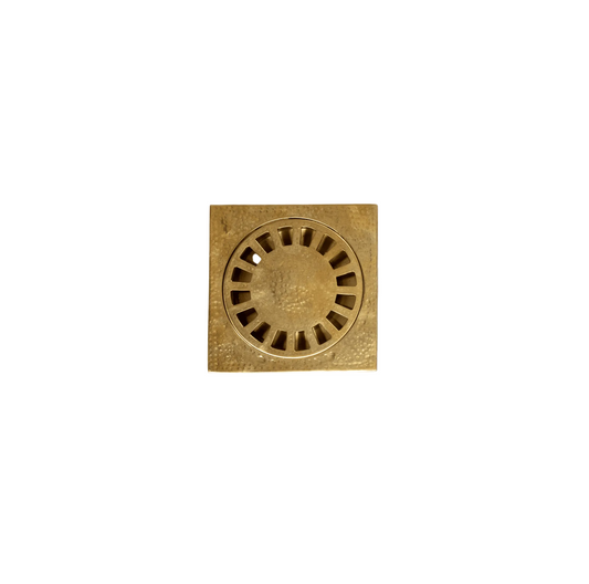 Unlacquered Hammered Brass Square Shower Drain with Removable Cover - Brasska