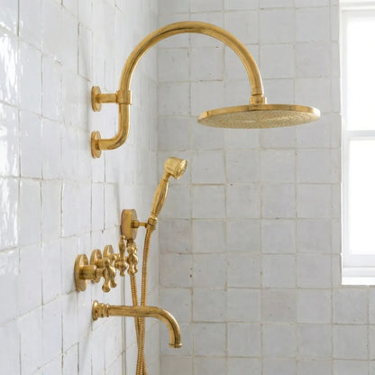 Unlacquered Brass Wall-Mounted Rain Shower System Set with Handheld Spray