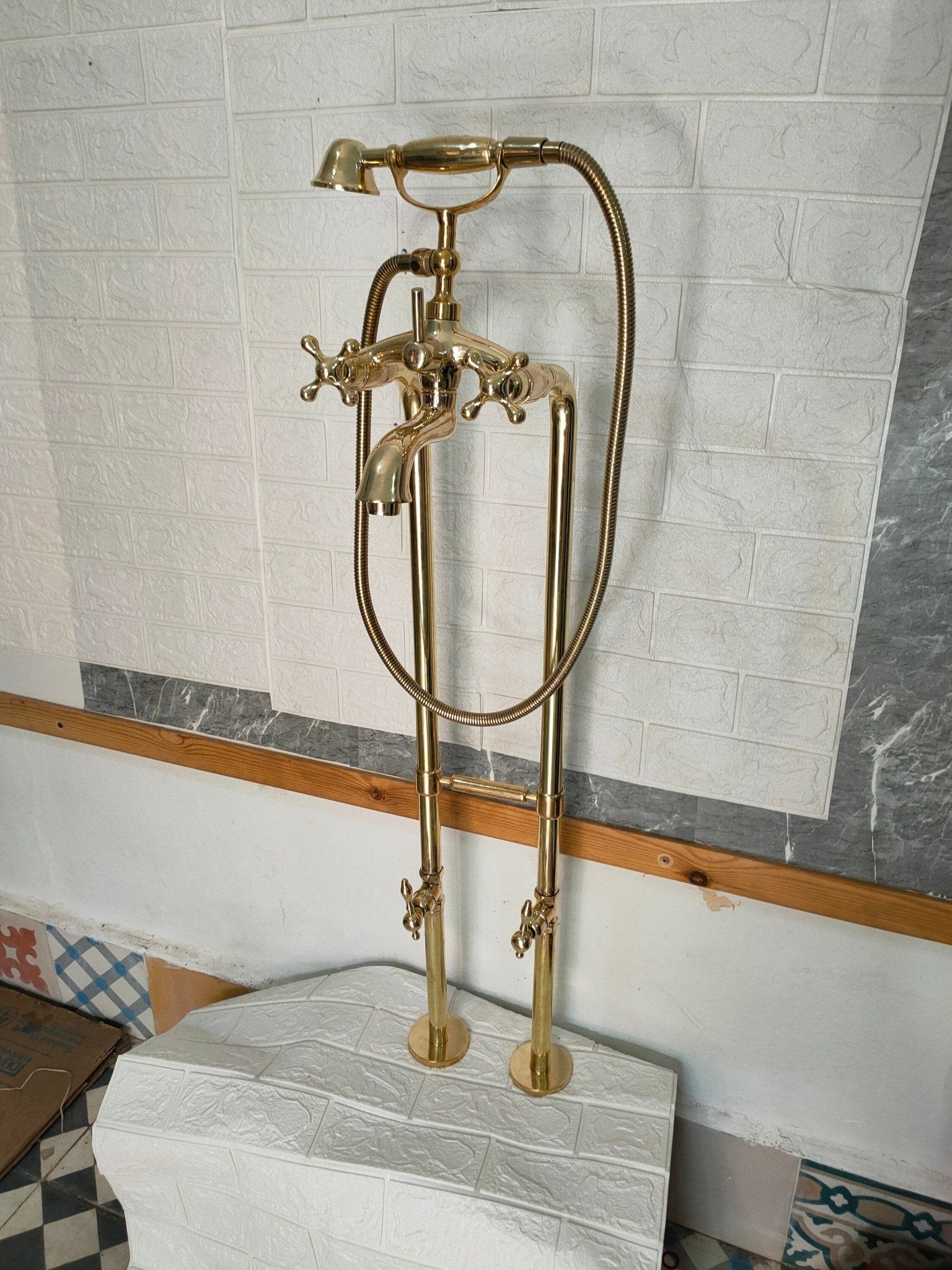Unlaquered Brass Freestanding Tub Filler Faucet - Brasska