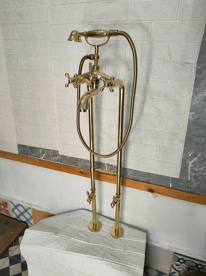Unlaquered Brass Freestanding Tub Filler Faucet - Brasska