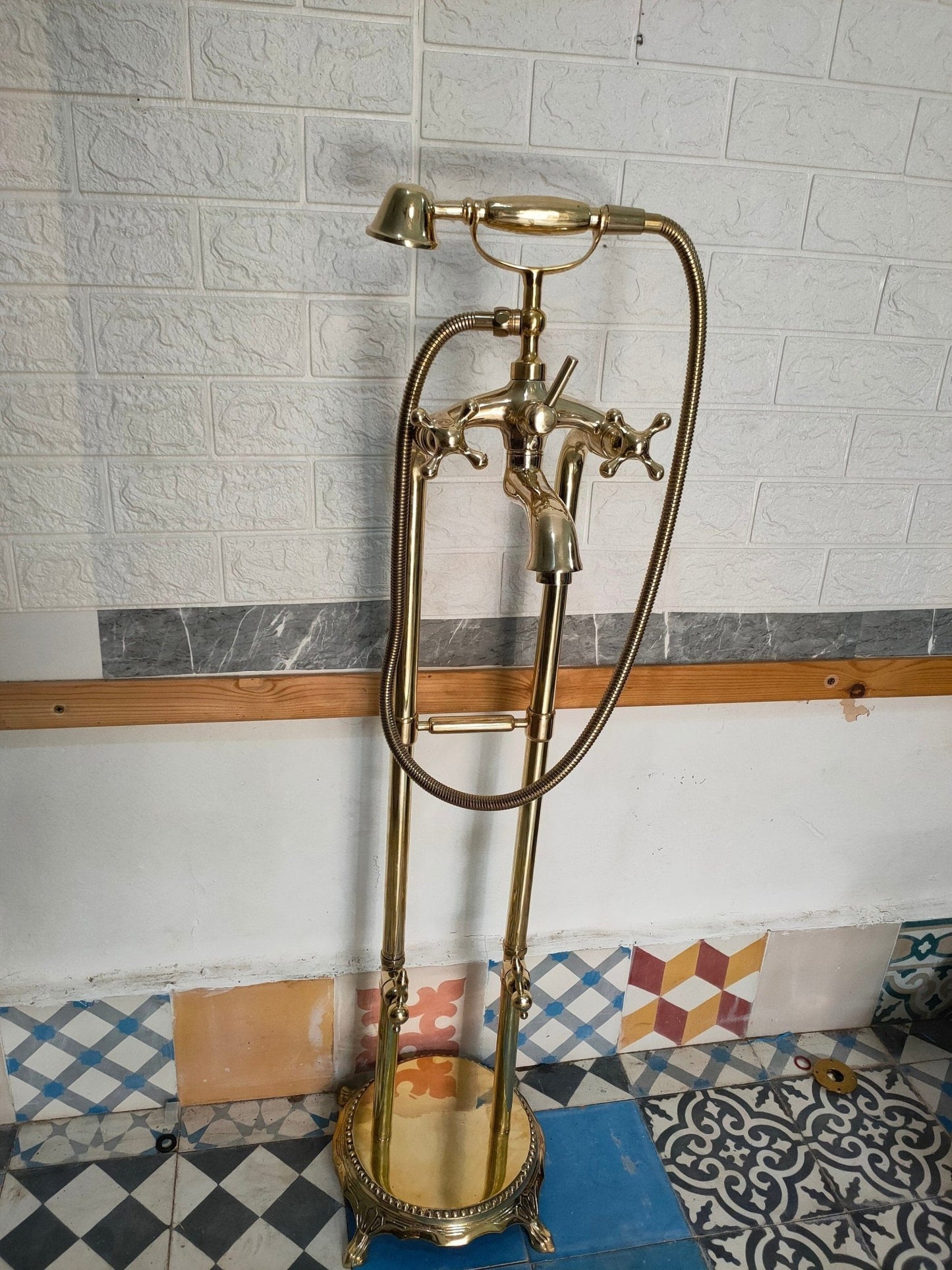 Unlaquered Brass Freestanding Tub Filler Faucet - Brasska