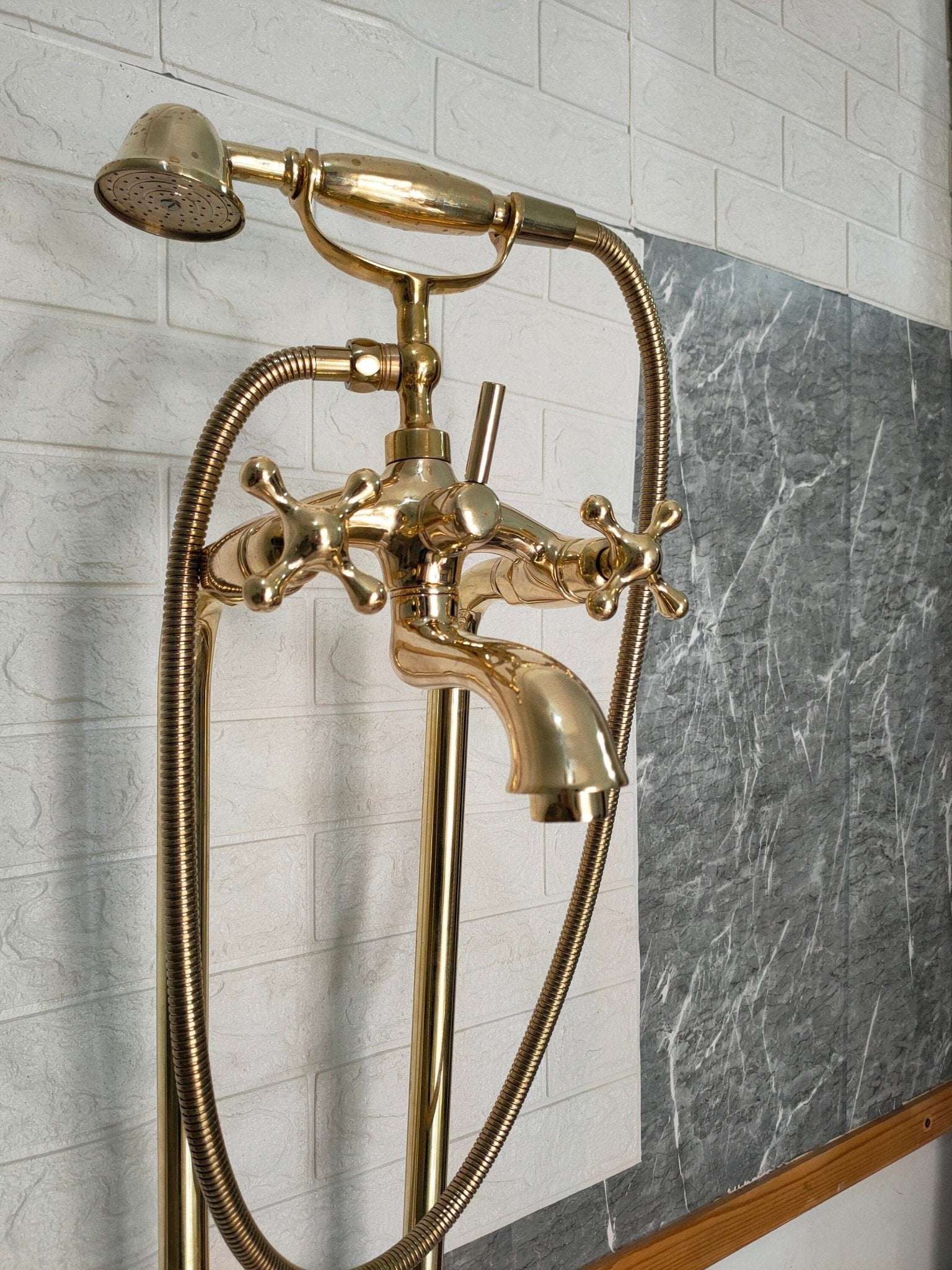 Unlaquered Brass Freestanding Tub Filler Faucet - Brasska