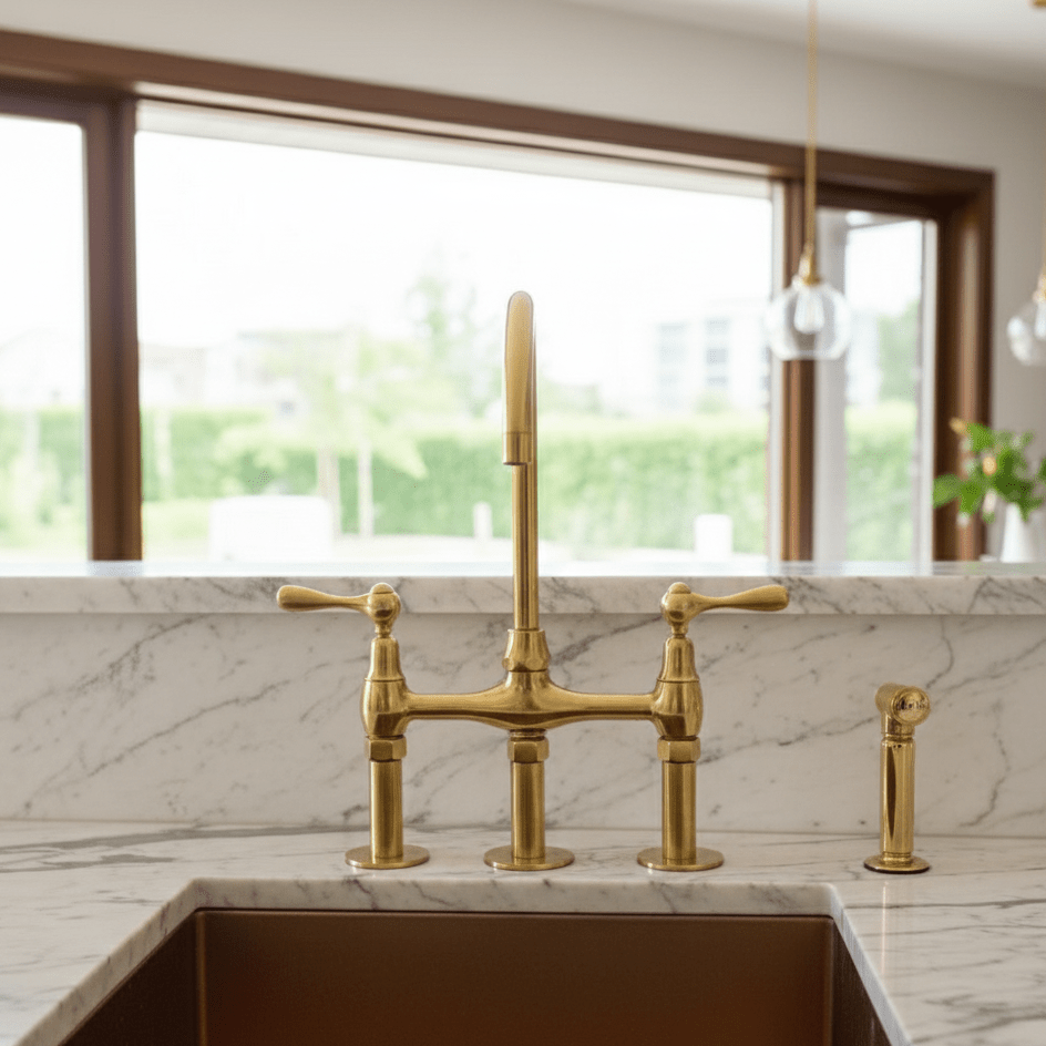 Unpainted Brass 3 Holes Bridge Faucet - Brasska