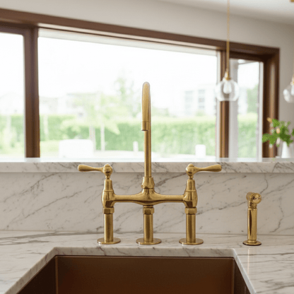 Unpainted Brass 3 Holes Bridge Faucet - Brasska