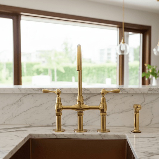 Unpainted Brass 3 Holes Bridge Faucet - Brasska
