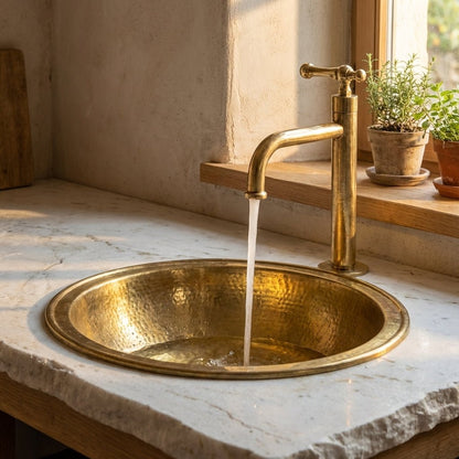 Victorian Style Brass Bathroom Faucet – Unlacquered Solid Brass Sink Tap - Brasska