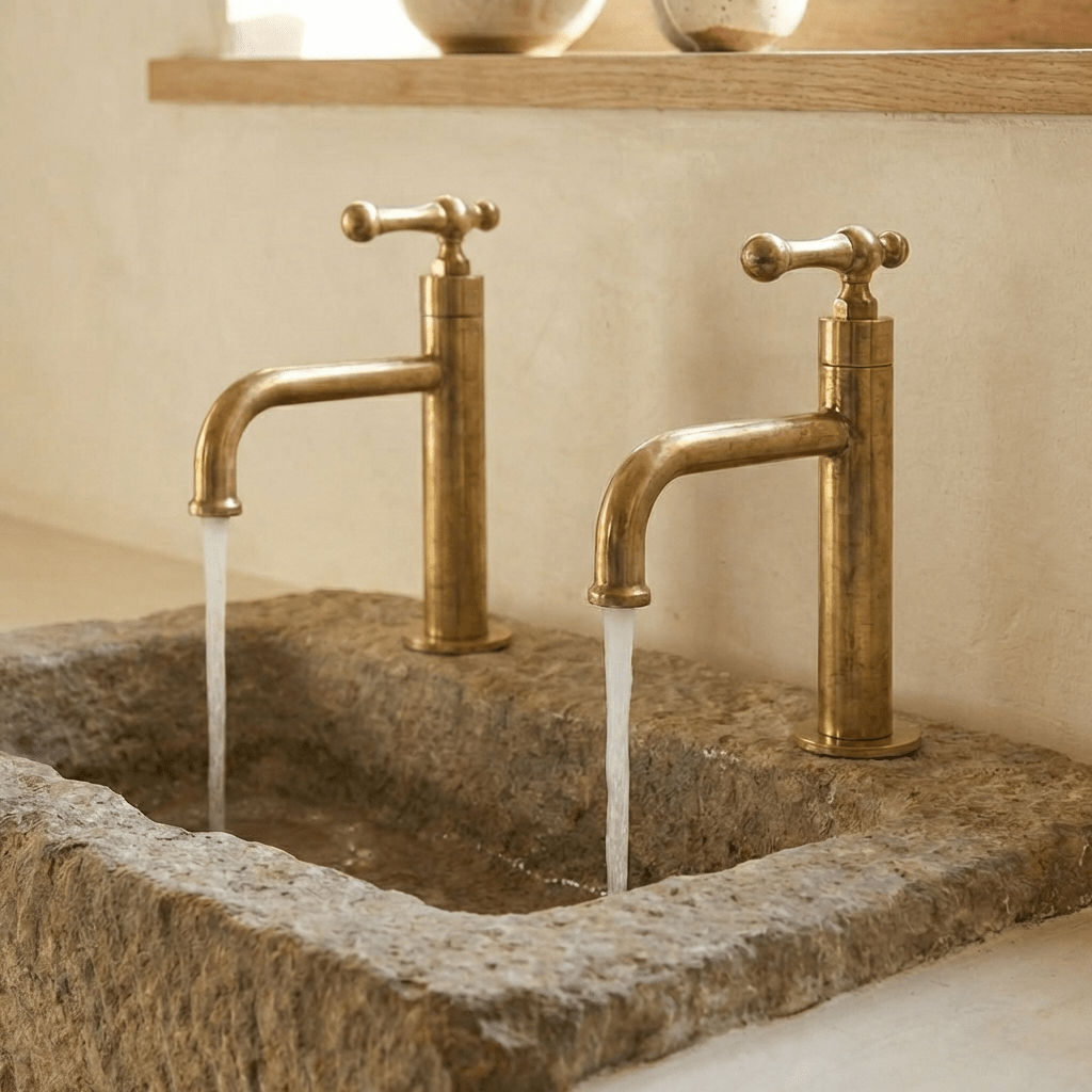 Victorian Style Brass Bathroom Faucet – Unlacquered Solid Brass Sink Tap - Brasska