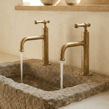 Victorian Style Brass Bathroom Faucet – Unlacquered Solid Brass Sink Tap - Brasska