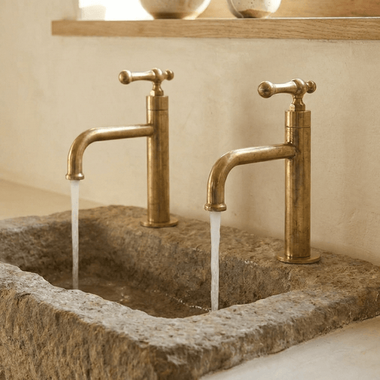 Victorian Style Brass Bathroom Faucet – Unlacquered Solid Brass Sink Tap - Brasska