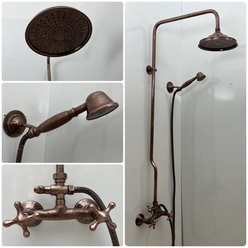 Vintage Brass Shower System – Wall Mounted with Rainfall & Handheld Shower - Brasska