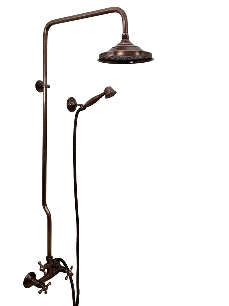 Vintage Brass Shower System – Wall Mounted with Rainfall & Handheld Shower - Brasska