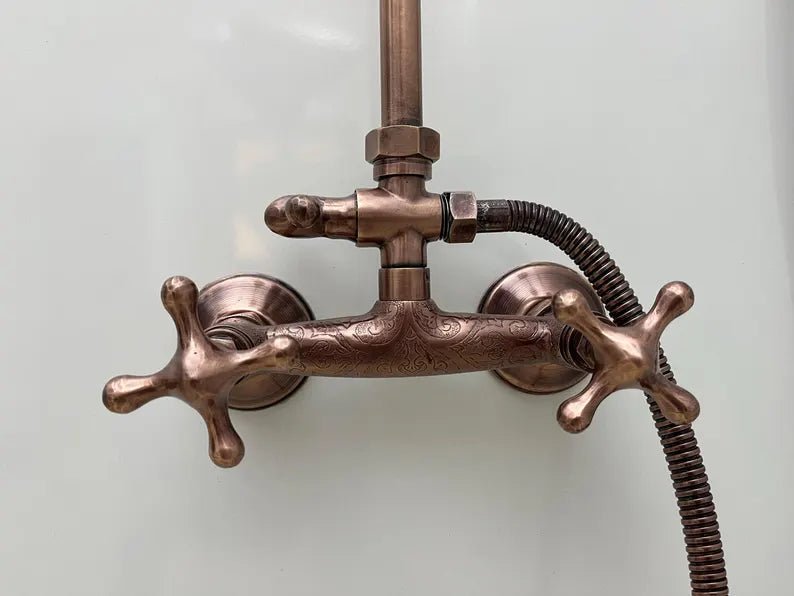 Vintage Brass Shower System – Wall Mounted with Rainfall & Handheld Shower - Brasska