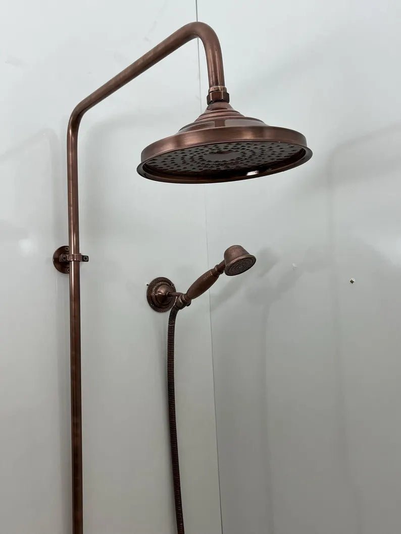 Vintage Brass Shower System – Wall Mounted with Rainfall & Handheld Shower - Brasska