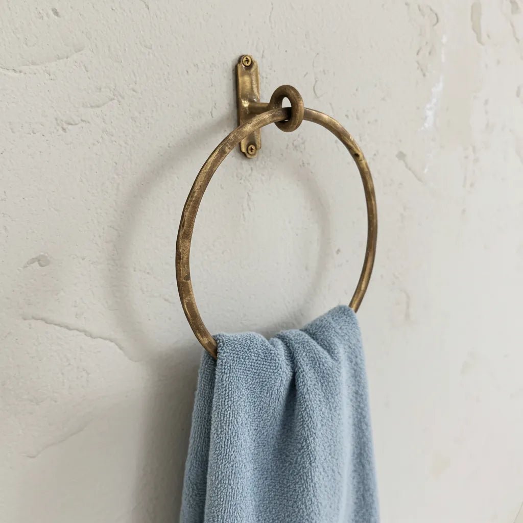Vintage Brass Towel Ring – Handmade Round Wall Mounted Bathroom Holder - Brasska