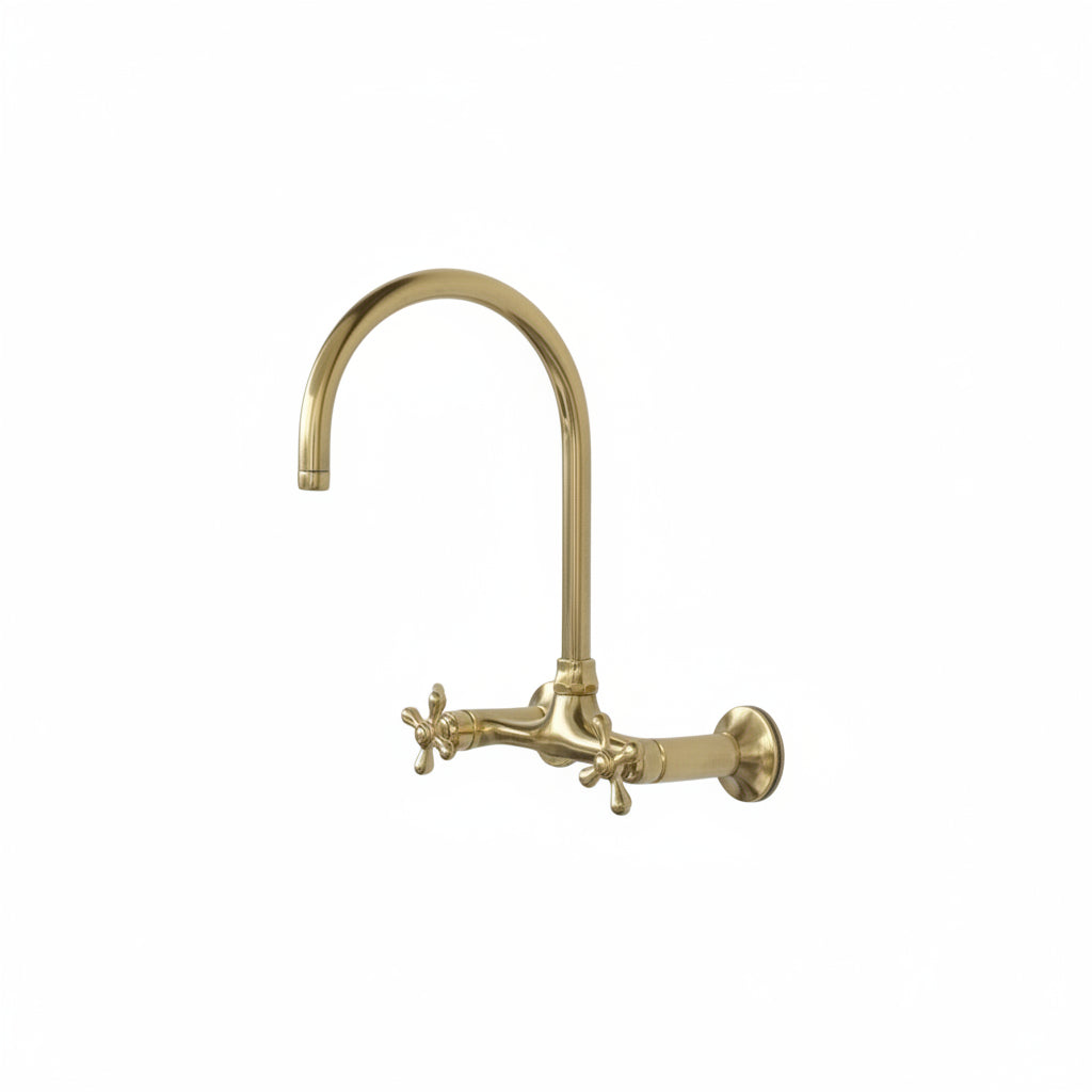 Vintage Brass Wall-Mount Kitchen Faucet – 8” Spread | Brasska - Brasska