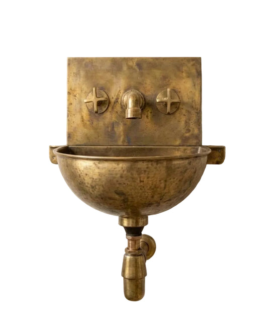 Vintage Brass Wall Mounted Sink with Unlacquered Brass Faucet - Brasska