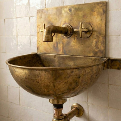 Vintage Brass Wall Mounted Sink with Unlacquered Brass Faucet - Brasska