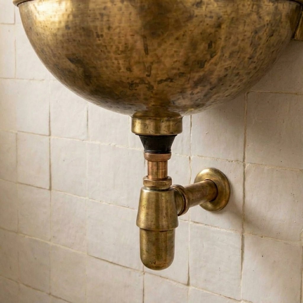 Vintage Brass Wall Mounted Sink with Unlacquered Brass Faucet - Brasska