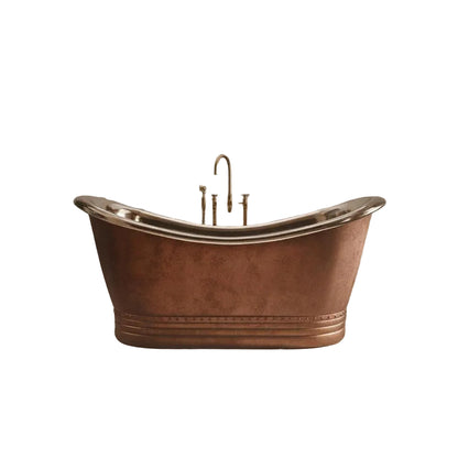 Vintage Copper Double Slipper Freestanding Bathtub – Handcrafted Luxury Soaking Tub - Brasska