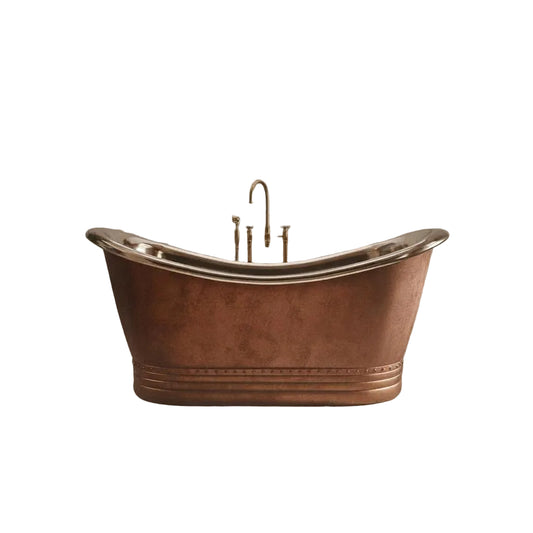 Vintage Copper Double Slipper Freestanding Bathtub – Handcrafted Luxury Soaking Tub - Brasska