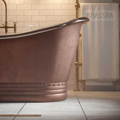 Vintage Copper Double Slipper Freestanding Bathtub – Handcrafted Luxury Soaking Tub - Brasska