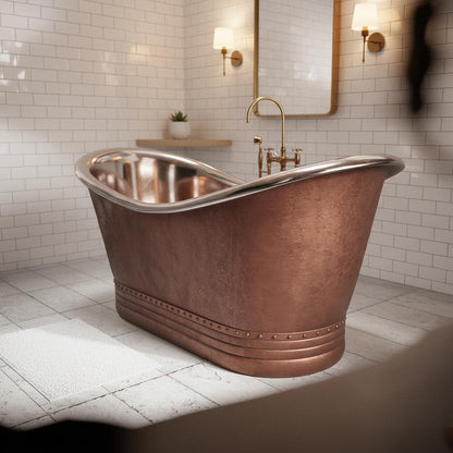 Vintage Copper Double Slipper Freestanding Bathtub – Handcrafted Luxury Soaking Tub - Brasska