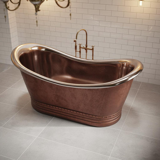 Vintage Copper Double Slipper Freestanding Bathtub – Handcrafted Luxury Soaking Tub - Brasska