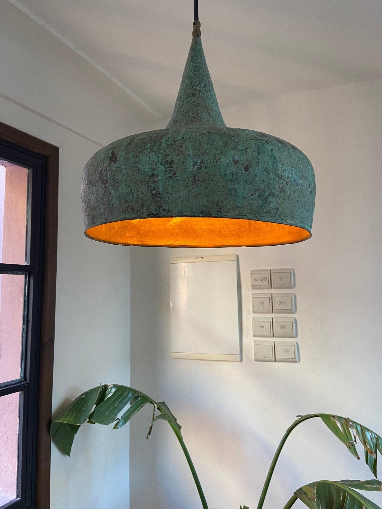 Vintage Oxidized Copper Pendant Light - Brasska