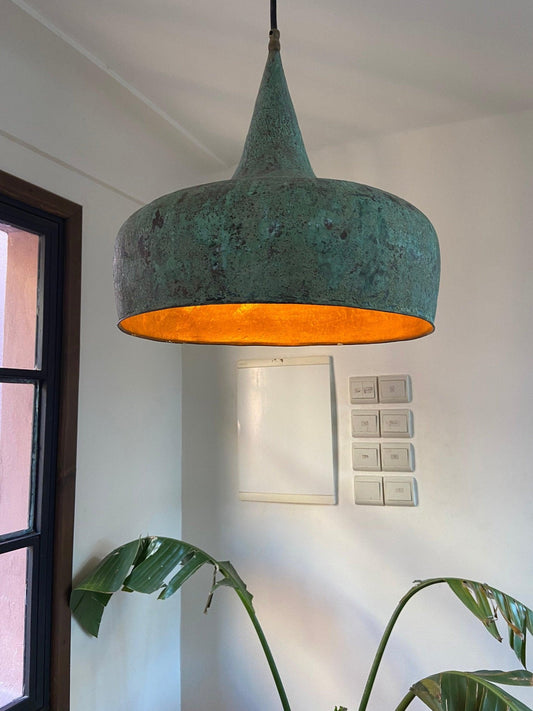 Vintage Oxidized Copper Pendant Light - Brasska