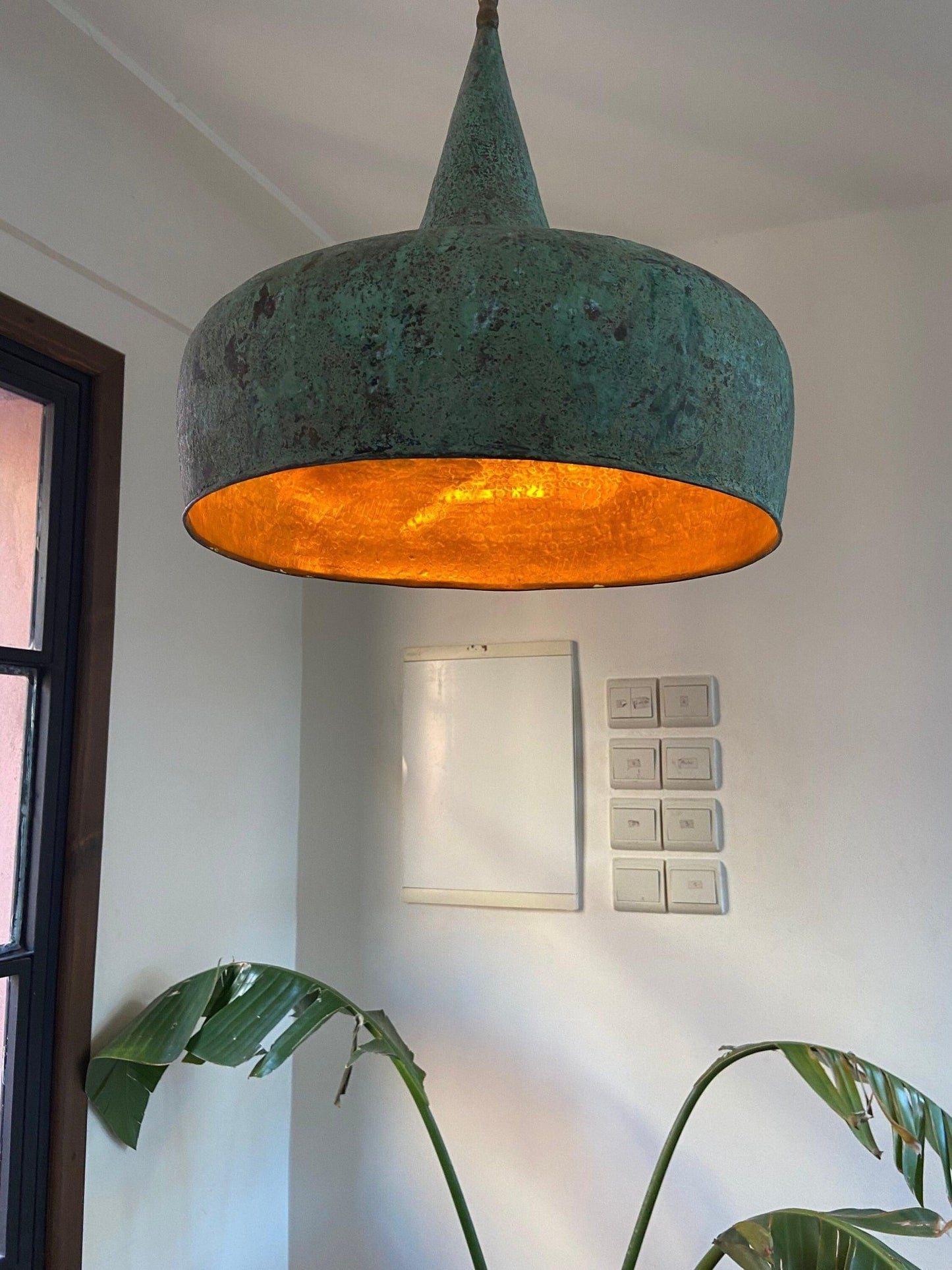 Vintage Oxidized Copper Pendant Light - Brasska