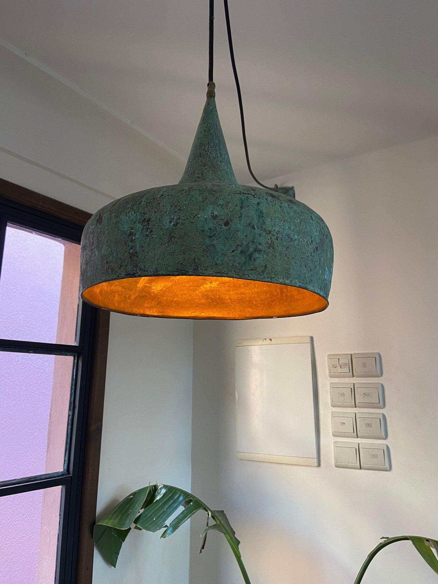 Vintage Oxidized Copper Pendant Light - Brasska
