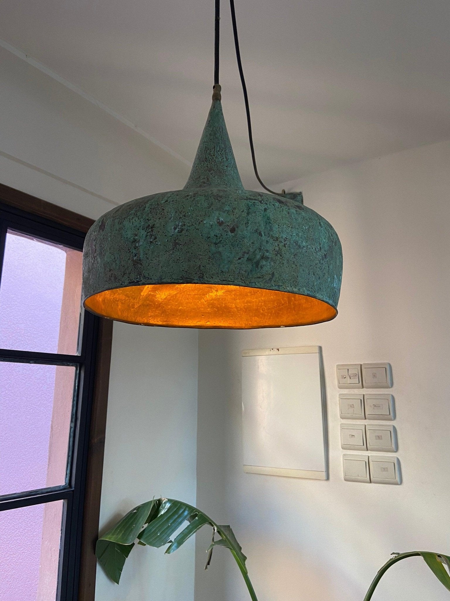 Vintage Oxidized Copper Pendant Light - Brasska