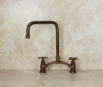 Vintage Red Copper Kitchen Faucet with dual cross handles, made of brass, featuring a classic design and durable construction.