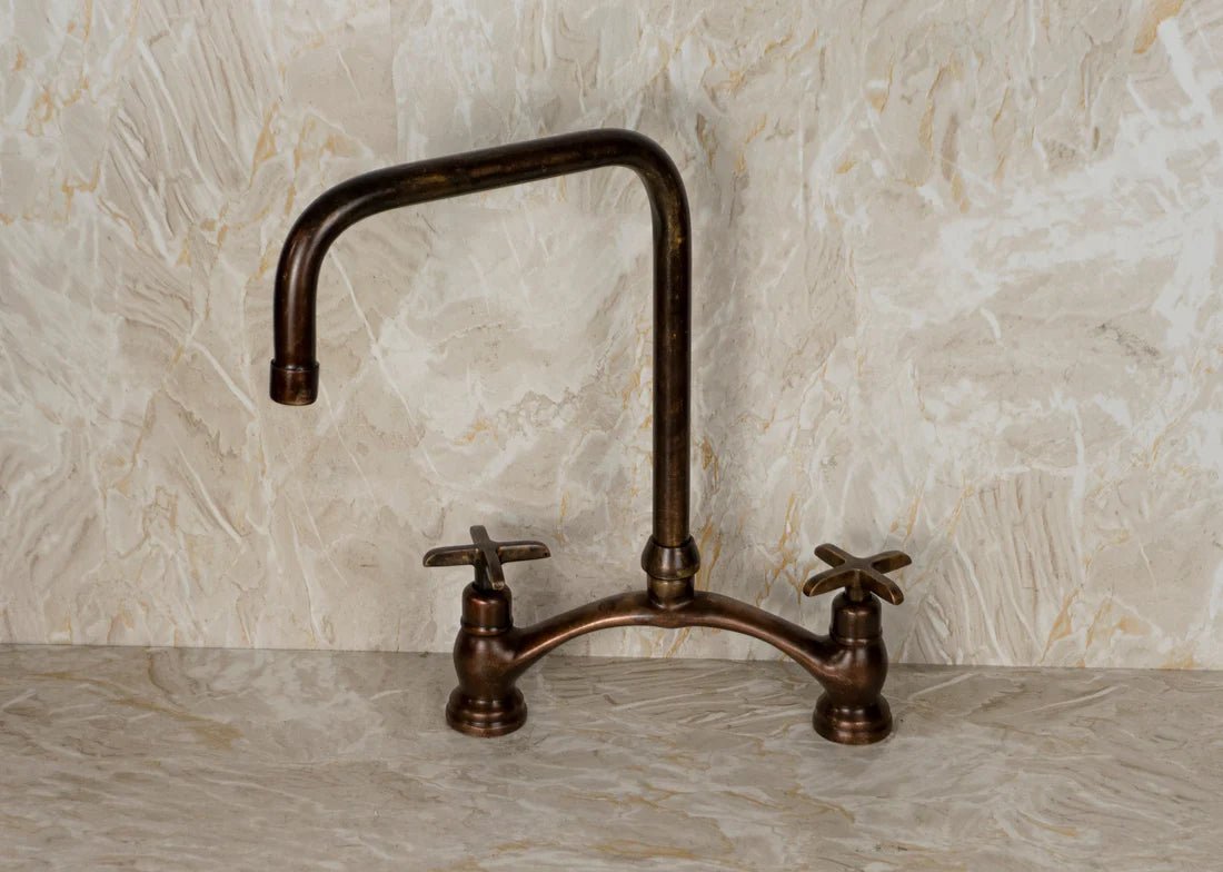 Vintage Red Copper Kitchen Faucet with dual cross handles, made of brass, featuring a classic design and durable finish.