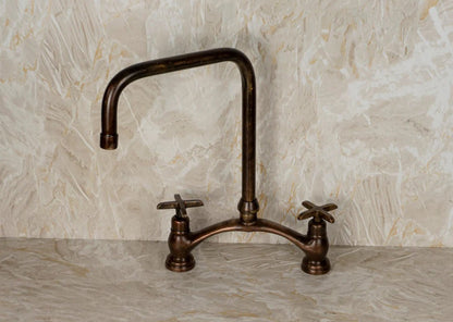 Vintage Red Copper Kitchen Faucet with dual cross handles, made of brass, featuring a classic design and durable finish.