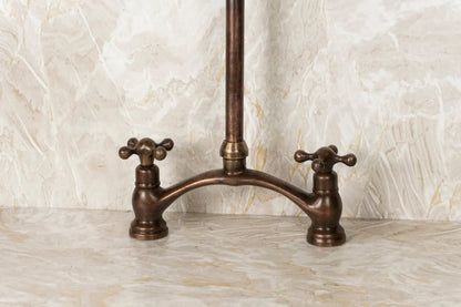 Vintage Red Copper Kitchen Faucet with dual cross handles, made of brass, featuring a classic design for traditional kitchens.
