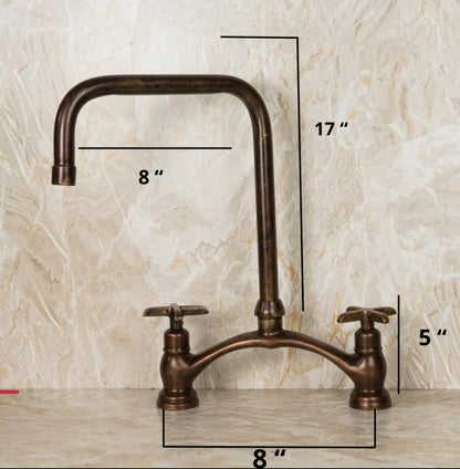 Vintage Red Copper Kitchen Faucet with dual cross handles, made of brass, showcasing a classic design and durable finish by Brasska