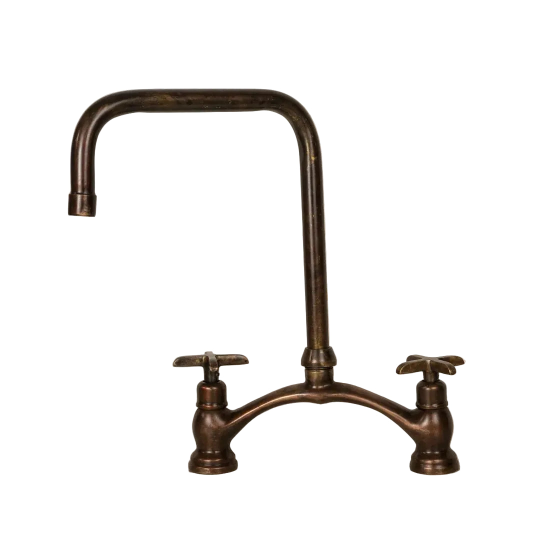 Vintage Red Copper Kitchen Faucet with dual cross handles, made of durable copper with a classic brass finish for traditional kitchens.