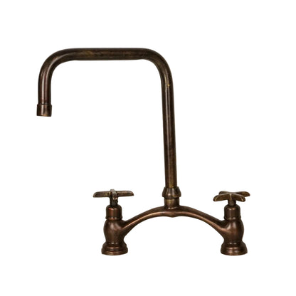 Vintage Red Copper Kitchen Faucet with dual cross handles, made of durable copper with a classic brass finish for traditional kitchens.