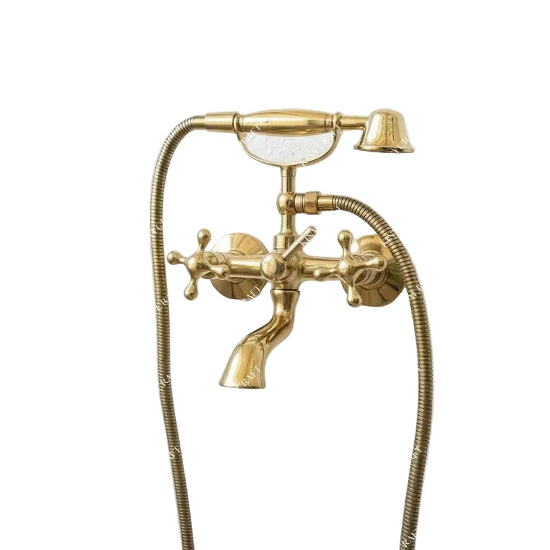 Vintage Unlacquered Brass Tub Faucet with Hand Shower – Wall Mount - Brasska