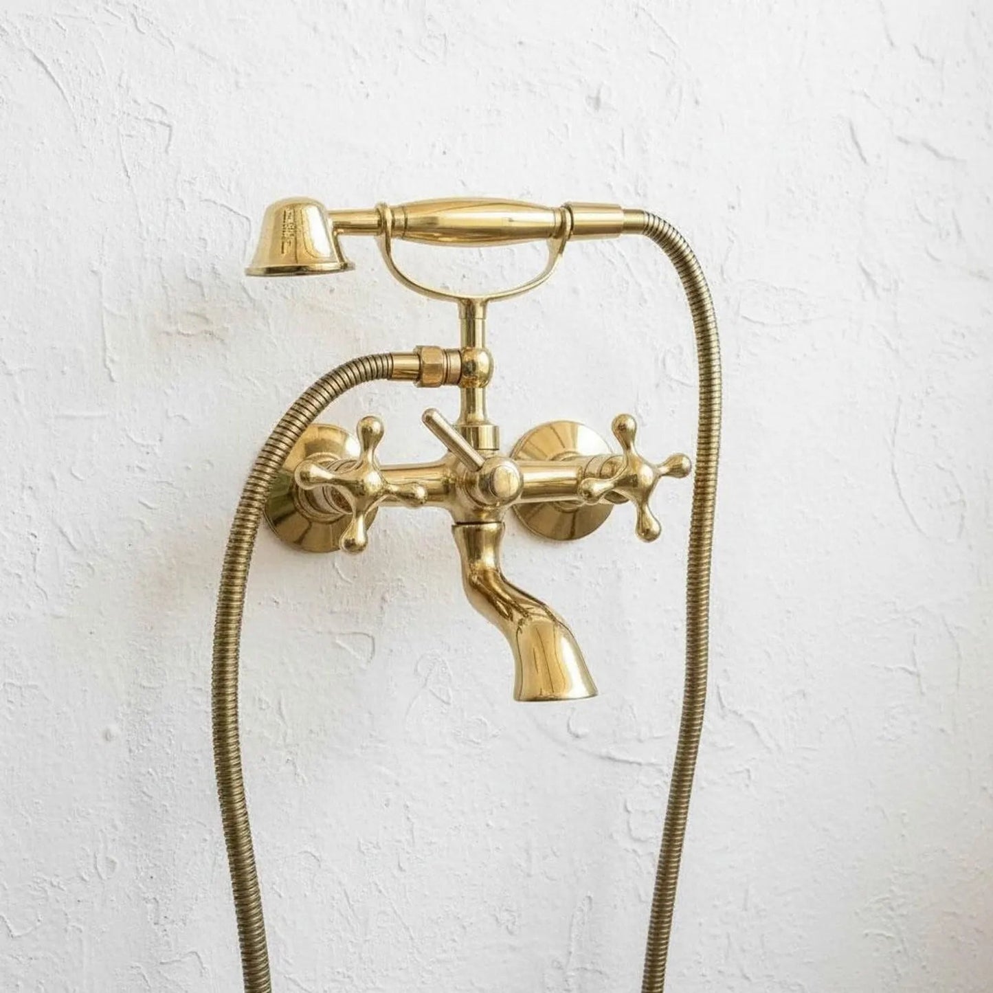 Vintage Unlacquered Brass Tub Faucet with Hand Shower – Wall Mount - Brasska