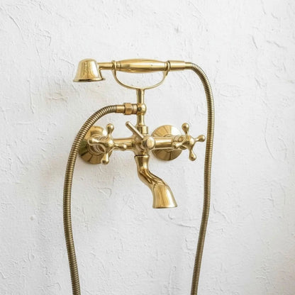 Vintage Unlacquered Brass Tub Faucet with Hand Shower – Wall Mount - Brasska
