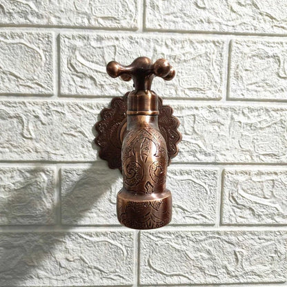 Vintage Wall Mounted Brass Faucet – Handcrafted Antique Tap with Engraved Details - Brasska