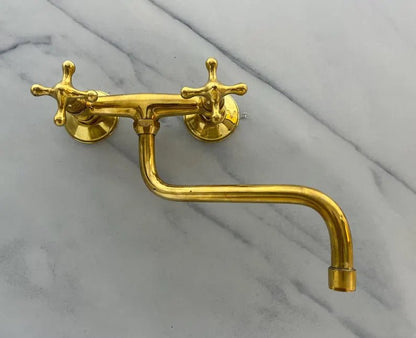 Wall Mounted Brass Bridge Faucet – Double Cross Handles - Brasska