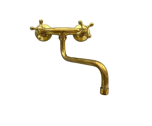 Wall Mounted Brass Bridge Faucet – Double Cross Handles - Brasska