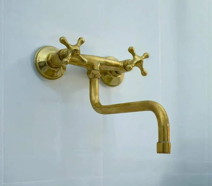 Wall Mounted Brass Bridge Faucet – Double Cross Handles - Brasska
